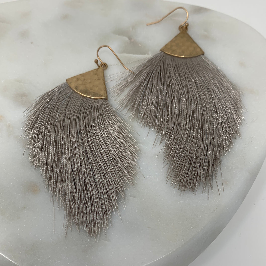 Large Grey Fringe Earrings