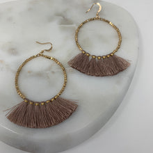 Load image into Gallery viewer, Large Dusty Pink Fringe Hoop Earrings